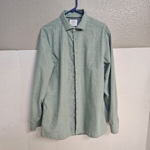 charles tyrwhitt dress shirt extra slim fit Sz 17/37 In XL Green Non Iron N512